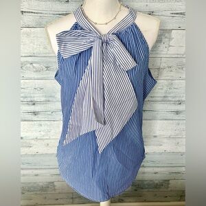 Avenue Blue and White Striped Tie-Neck Halter Camisole